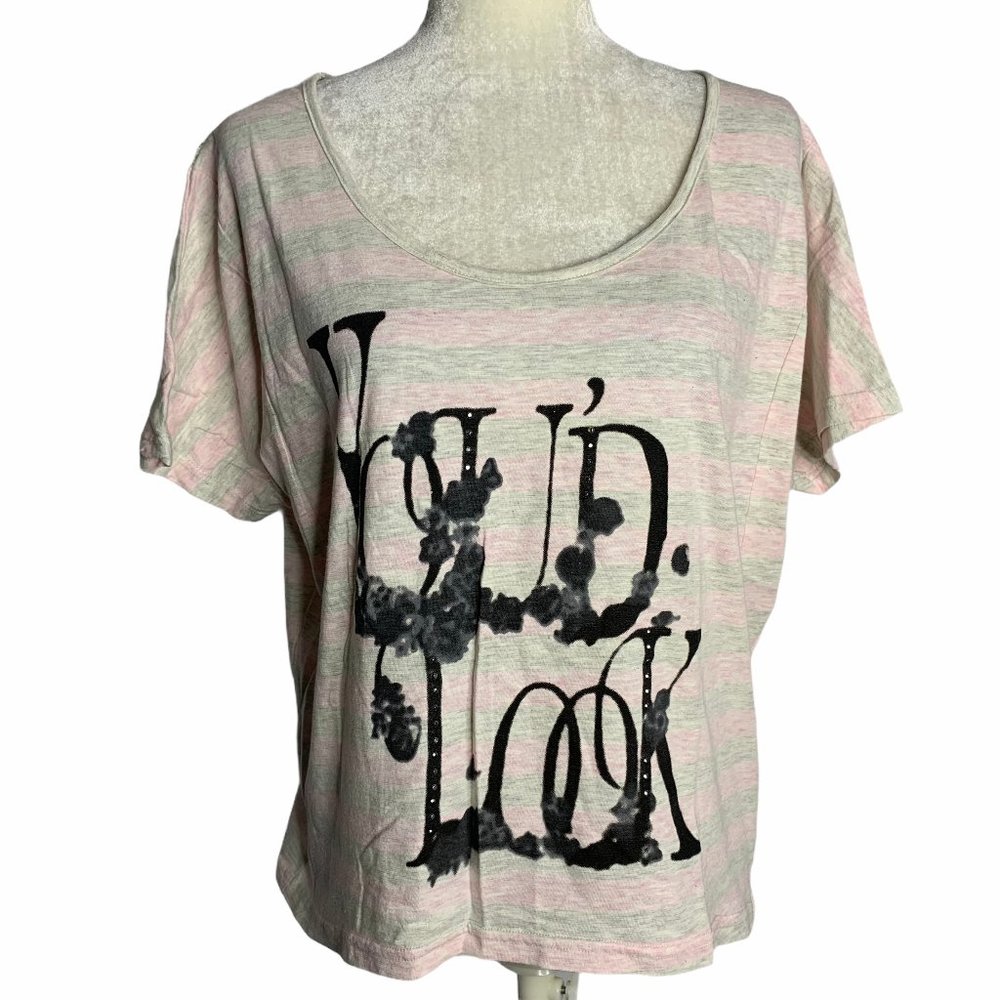 "You'd Look" Batwing Striped Lace Back Top 60PE